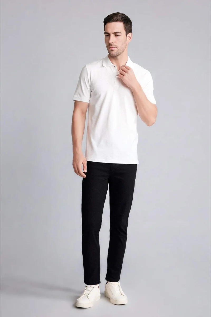 ديفاكتو Slim Fit Polo Collar Pique Short Sleeve Polo T-Shirt