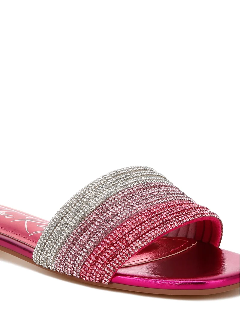 London Rag Rhinestone Strap Slip On Flats in Fuchsia