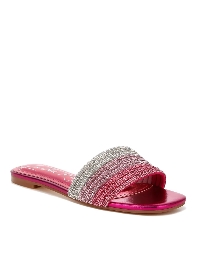 London Rag Rhinestone Strap Slip On Flats in Fuchsia