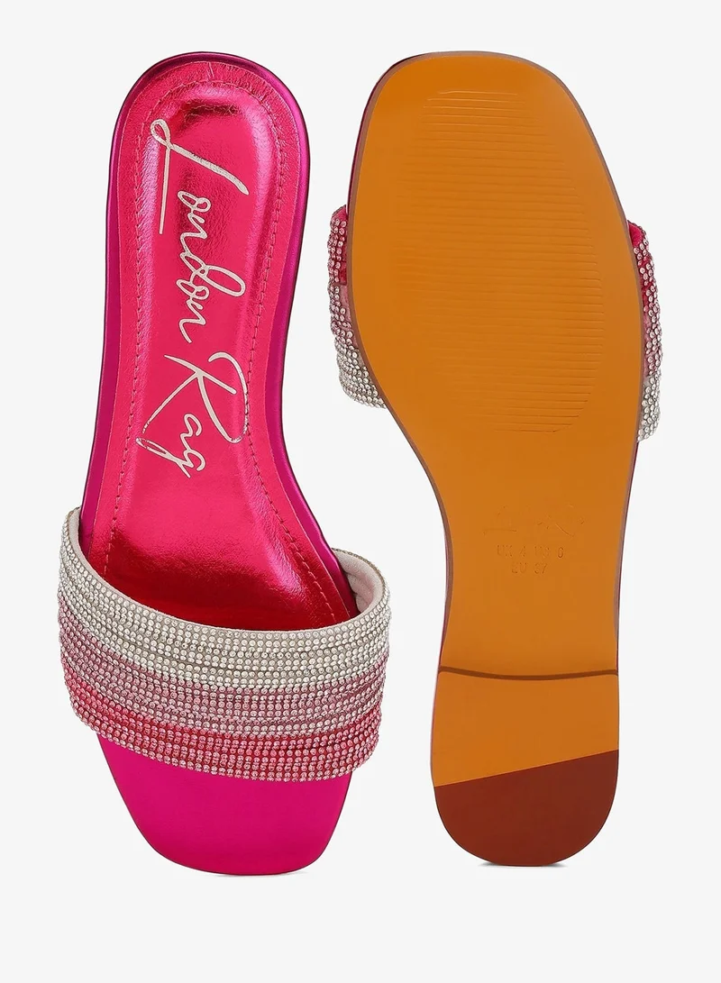 London Rag Fuchsia Rhinestone Strap Slip On Flats in Fuchsia for Women | Best Price UAE