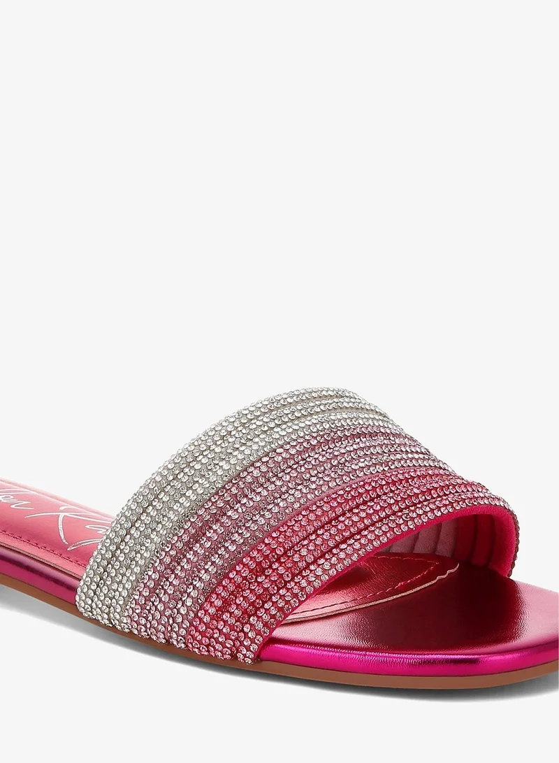 London Rag Fuchsia Rhinestone Strap Slip On Flats in Fuchsia for Women | Best Price UAE