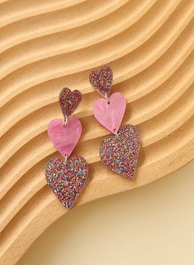 Adoshine Heart Earrings Taylor Lover Dangle Earrings Acrylic Cute Hot Pink Rave Earrings Concert Outfit Heart Shaped Earrings for Swiftie Fans Women Teen Girls Valentine's Day Gift, Acrylic, No - Image 5