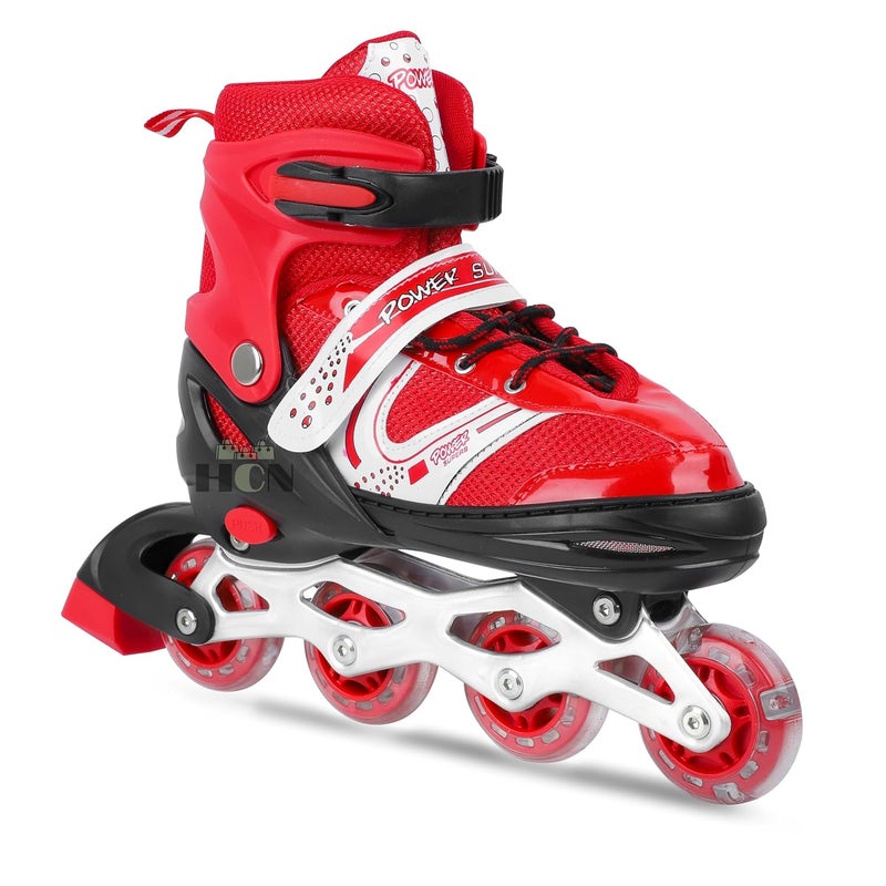 HCN Inline Skates with PU Flashing Wheel Aluminum Body in-Line Skates with Size Adjustable with LED Flash Lights Set for Boys Kids and Girls Length for Age 8-16 Years (Red) - Image 2