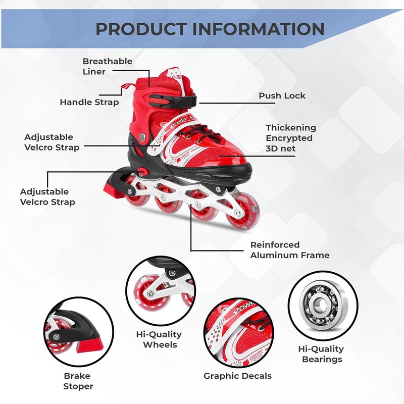HCN Inline Skates with PU Flashing Wheel Aluminum Body in-Line Skates with Size Adjustable with LED Flash Lights Set for Boys Kids and Girls Length for Age 8-16 Years (Red) - Image 5