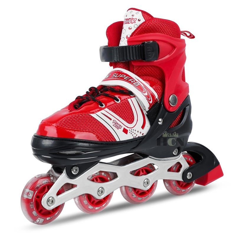 HCN Inline Skates with PU Flashing Wheel Aluminum Body in-Line Skates with Size Adjustable with LED Flash Lights Set for Boys Kids and Girls Length for Age 8-16 Years (Red) - Image 3