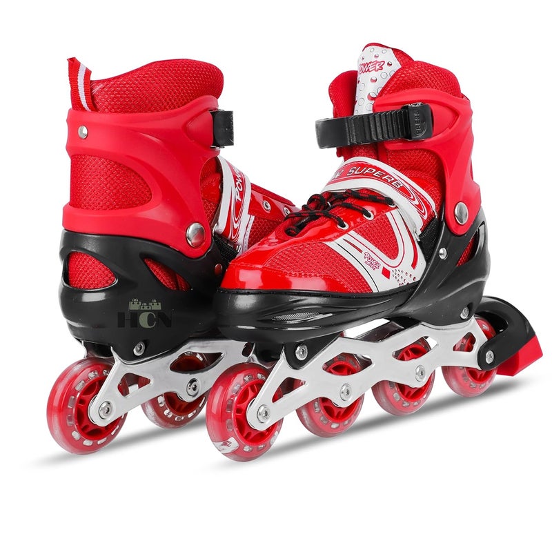 HCN Inline Skates with PU Flashing Wheel Aluminum Body in-Line Skates with Size Adjustable with LED Flash Lights Set for Boys Kids and Girls Length for Age 8-16 Years (Red) - Image 1