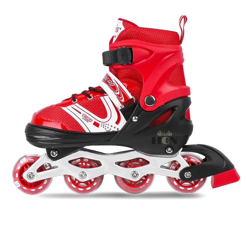 HCN Inline Skates with PU Flashing Wheel Aluminum Body in-Line Skates with Size Adjustable with LED Flash Lights Set for Boys Kids and Girls Length for Age 8-16 Years (Red) - Image 4