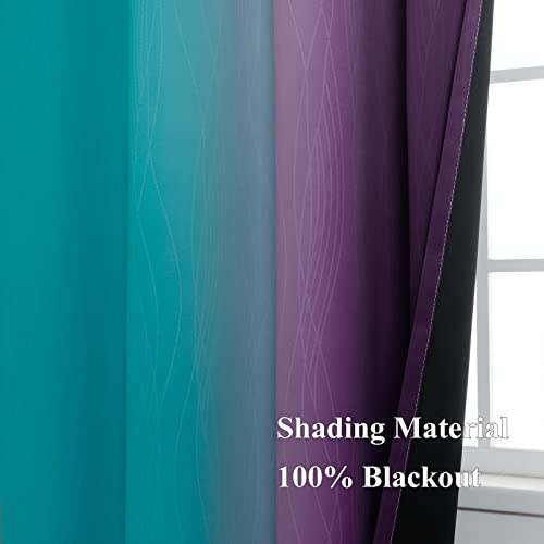 Estelar Textiler Teal Blackout Curtains 84 Inches Long, Ombre Purple Blackout Curtains for Bedroom, Grommet Thermal Insulated Gradient Drapes, Full Light Blocking Curtains for Kids Room,52x84 Inch, 2 Panels - Image 5