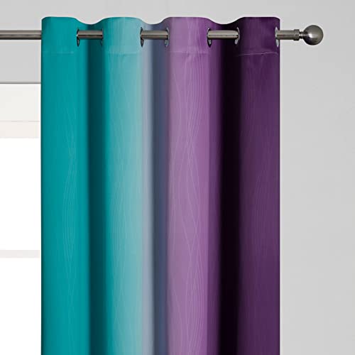 Estelar Textiler Teal Blackout Curtains 84 Inches Long, Ombre Purple Blackout Curtains for Bedroom, Grommet Thermal Insulated Gradient Drapes, Full Light Blocking Curtains for Kids Room,52x84 Inch, 2 Panels - Image 4