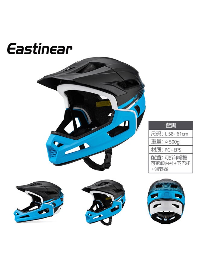 Mountain Off-Road Full-Face Helmet, Men's Adult, Blue and Black, Detachable Chin, Anti-Fall Extreme Sports