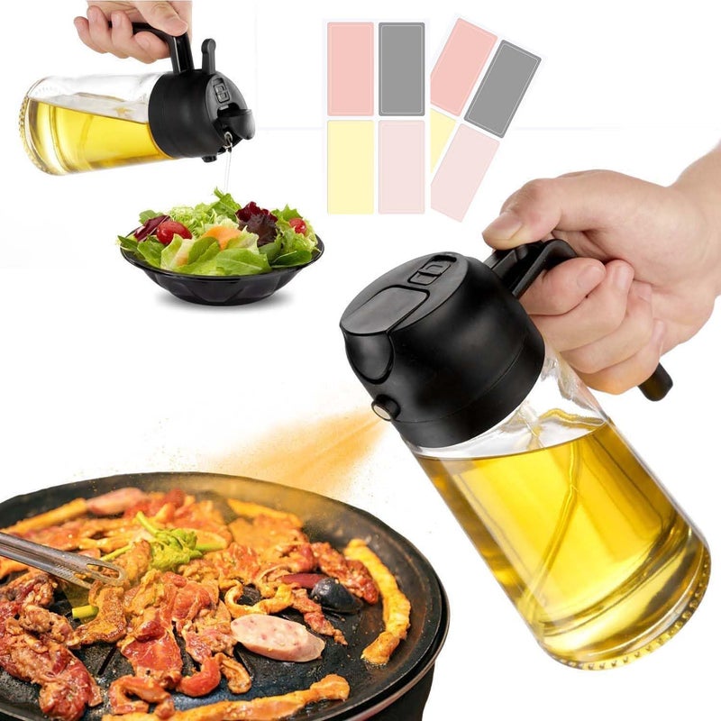 JULEHUI 16oz Oil Sprayer for Cooking - 2 in 1 Spray & Pour Olive Oil Dispenser - 470ml Glass Spray Oil Bottle - Kitchen Gadgets, Black - Image 1