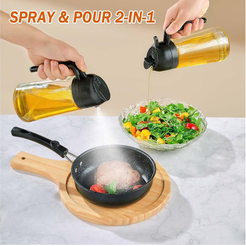 JULEHUI 16oz Oil Sprayer for Cooking - 2 in 1 Spray & Pour Olive Oil Dispenser - 470ml Glass Spray Oil Bottle - Kitchen Gadgets, Black - Image 2