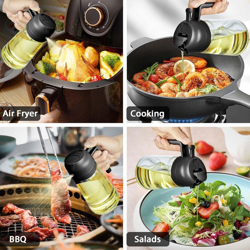 JULEHUI 16oz Oil Sprayer for Cooking - 2 in 1 Spray & Pour Olive Oil Dispenser - 470ml Glass Spray Oil Bottle - Kitchen Gadgets, Black - Image 3
