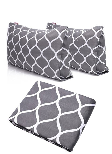 Fitted Bed Sheet set 3pcs, 180*200 cm+ Free 2 Pillowcases, Gray waves design