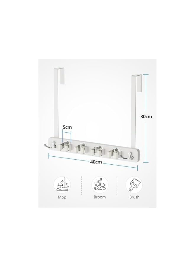 erorex Over-the-Door Broom Holder with 4 Racks & 2 Hooks ‚Äì Wooden Mop and Broom Storage Organizer for Laundry, Closet, or Garage - Image 3