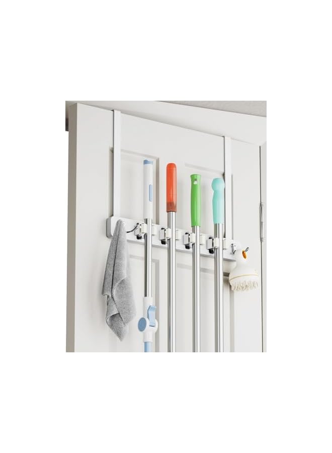 erorex Over-the-Door Broom Holder with 4 Racks & 2 Hooks ‚Äì Wooden Mop and Broom Storage Organizer for Laundry, Closet, or Garage - Image 2
