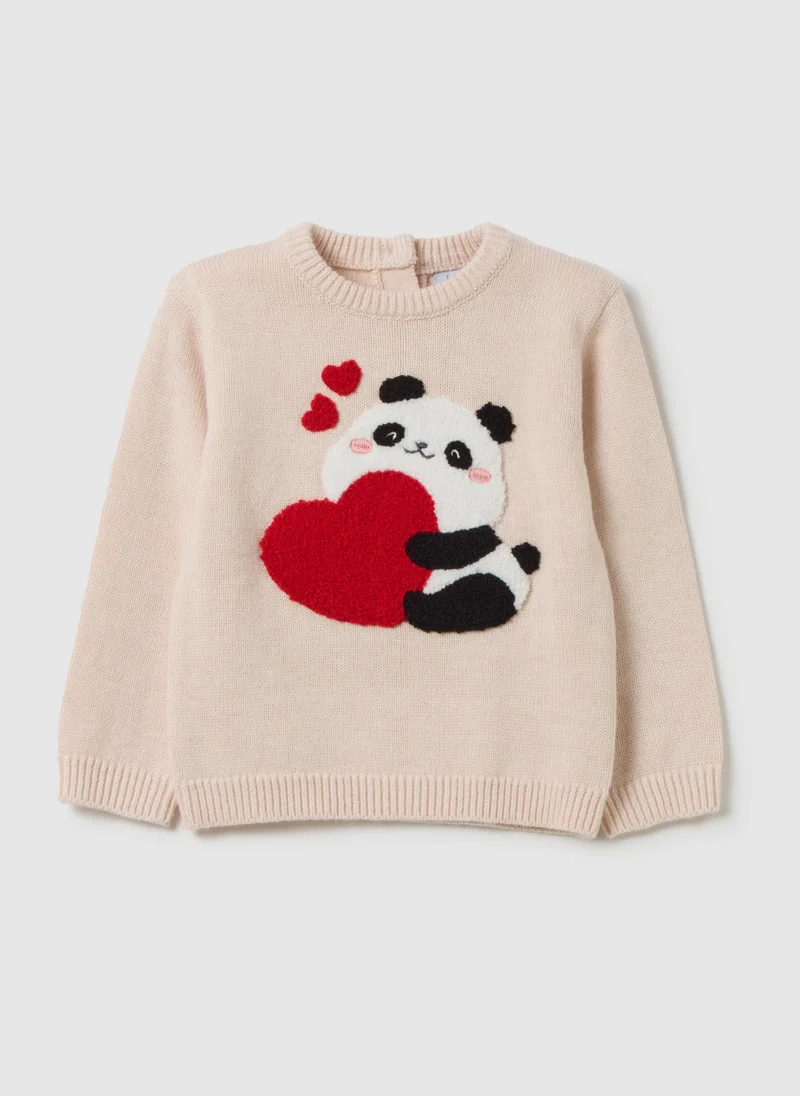 Ovs BEIGE SWEATER WITH EMBROIDERED PANDA