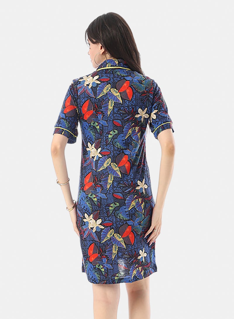 Andora Self Pattern Buttons Closure Sleepshirt - Blue, Red, and Yellow - Image 4