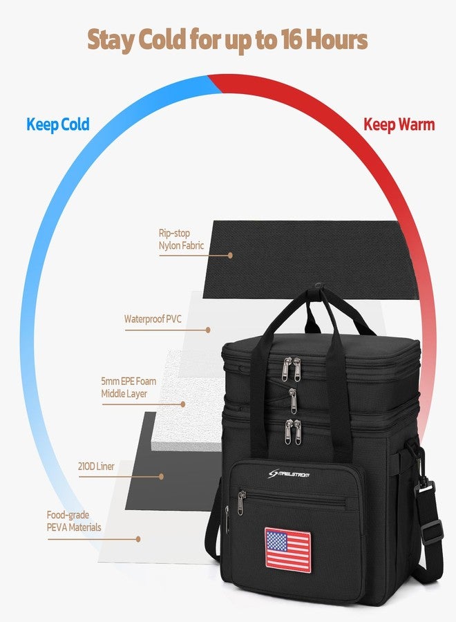 Maelstrom Tactical Lunch Box for Men, 23L Insulated Lunch Bag, Expandable Double Deck Cooler Bag, Lightweight Leakproof Tote Bag With Side Tissue Pocket, Suit For Men and Women, Black - Image 5