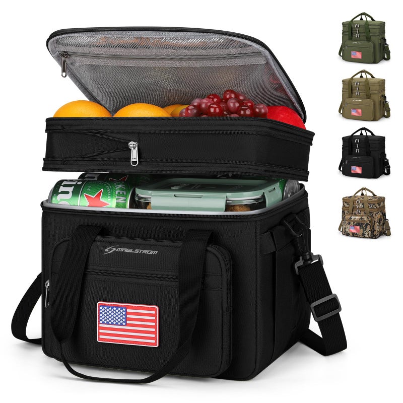 Maelstrom Tactical Lunch Box for Men, 23L Insulated Lunch Bag, Expandable Double Deck Cooler Bag, Lightweight Leakproof Tote Bag With Side Tissue Pocket, Suit For Men and Women, Black - Image 1
