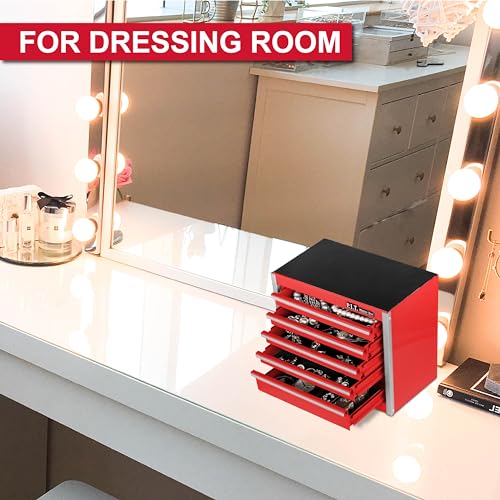 PIT P.I.T. Mini Red Tool Box, Portable 5-Drawer Micro Roll Cab Steel Tool Box with Liner, Red Small Tool Case for Tools Storage, Home DIY - Image 5