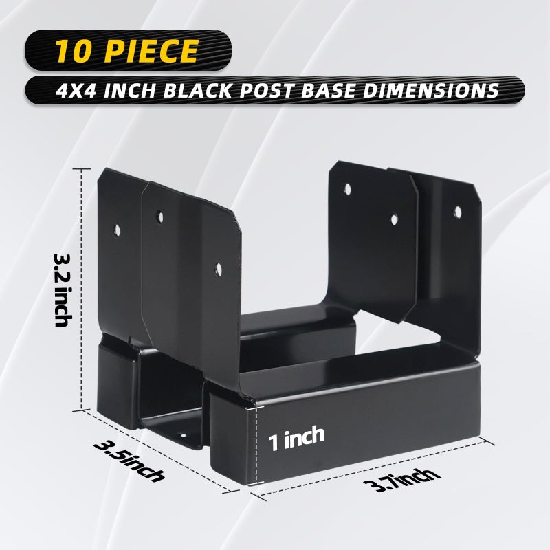 DEWHONETE 10Pcs 4x4 Post Base for Concrete Pergola Fence Wooden or Iron Columns Deck Mailbox Post Anchor Base Brackets Kit Black - Image 5