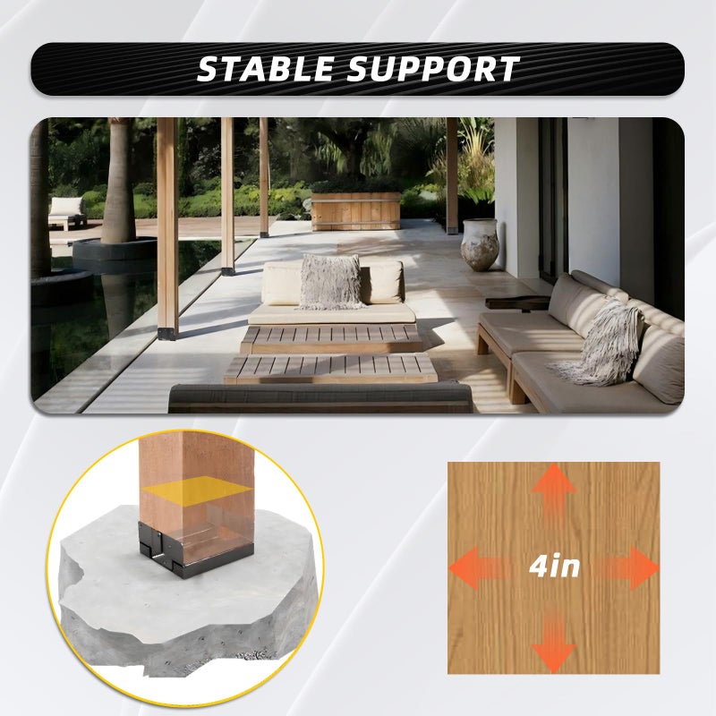 DEWHONETE 10Pcs 4x4 Post Base for Concrete Pergola Fence Wooden or Iron Columns Deck Mailbox Post Anchor Base Brackets Kit Black - Image 3