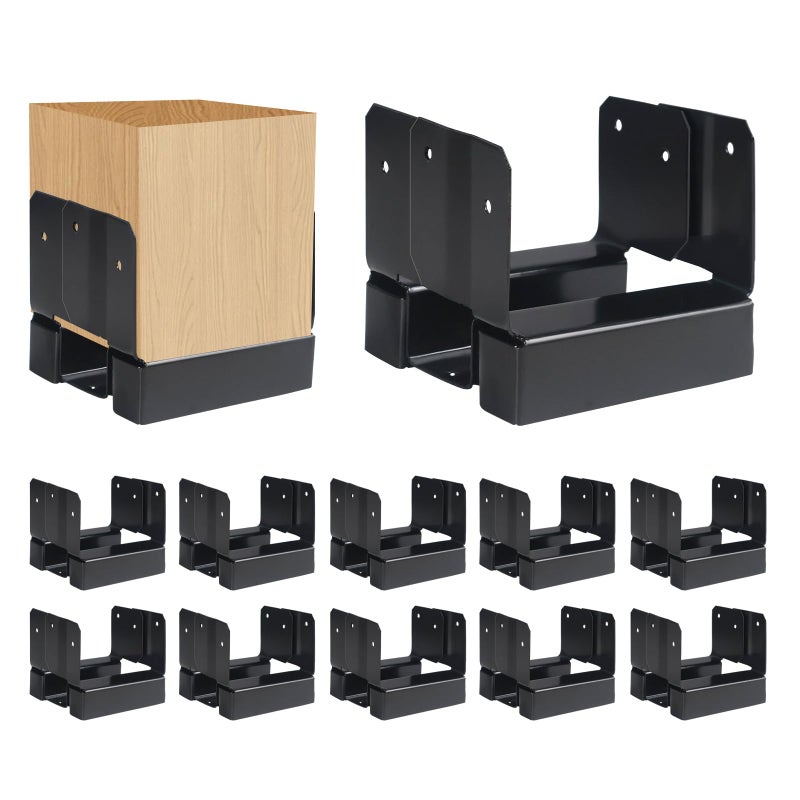 DEWHONETE 10Pcs 4x4 Post Base for Concrete Pergola Fence Wooden or Iron Columns Deck Mailbox Post Anchor Base Brackets Kit Black - Image 1