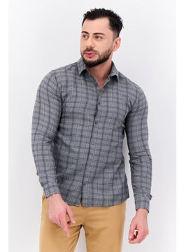 Jules Men Slim Fit Plaid Long Sleeves Louis Casual Shirt, Grey  - Image 1