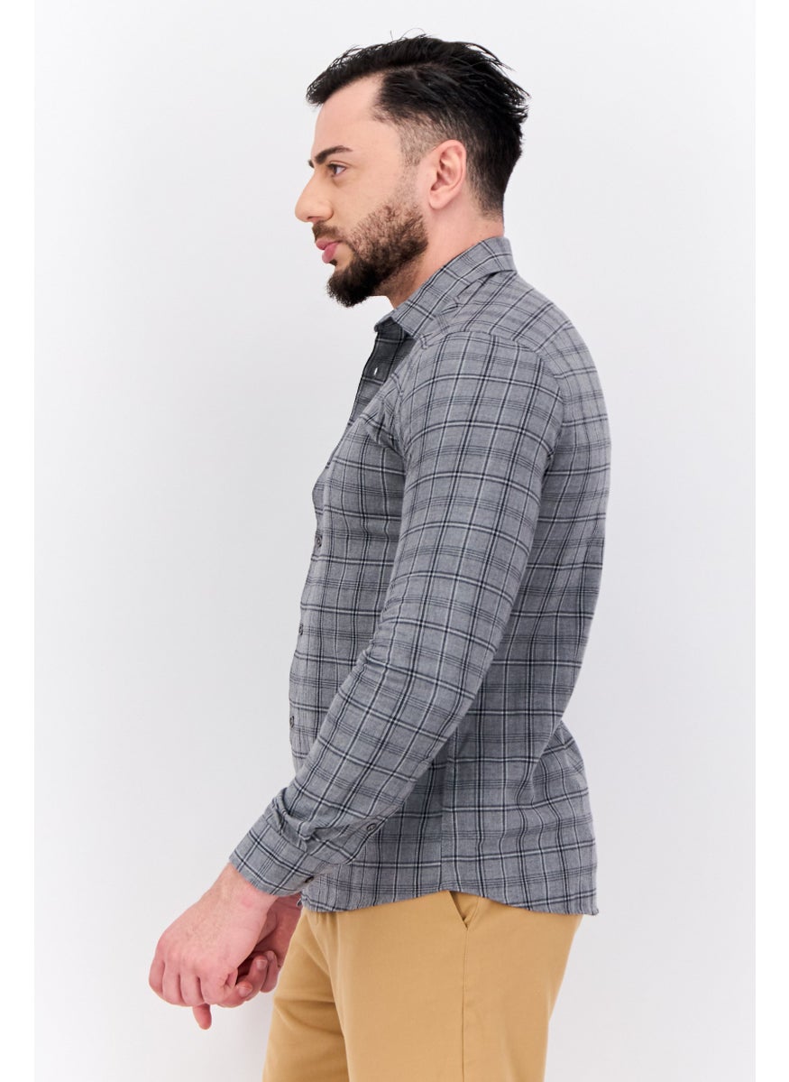 Jules Men Slim Fit Plaid Long Sleeves Louis Casual Shirt, Grey  - Image 2
