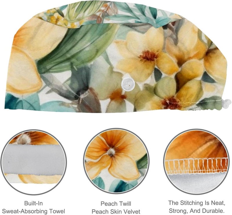 Adjustable 4 Packs Floral Pattern with Flowers Tie Back Hats Caps Bouffant Hat Scrub Hats for Women - Image 4