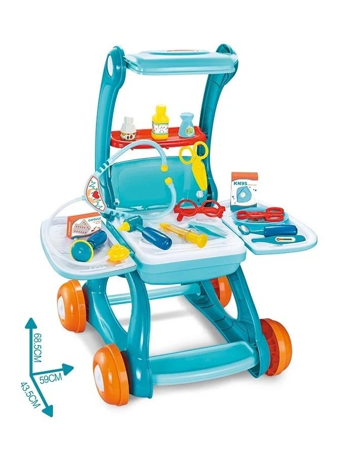 عربة طبيب قابلة للتحويل للأطفال 2 في 1، أدوات طاولة الطبيب، مجموعات لعب الطبيب التظاهري، مجموعة ألعاب ما قبل المدرسة - Image 1