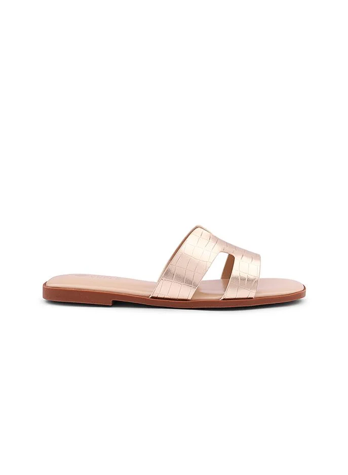 Cuple Cuple Croc-Embossed Double Strap Flat Slides