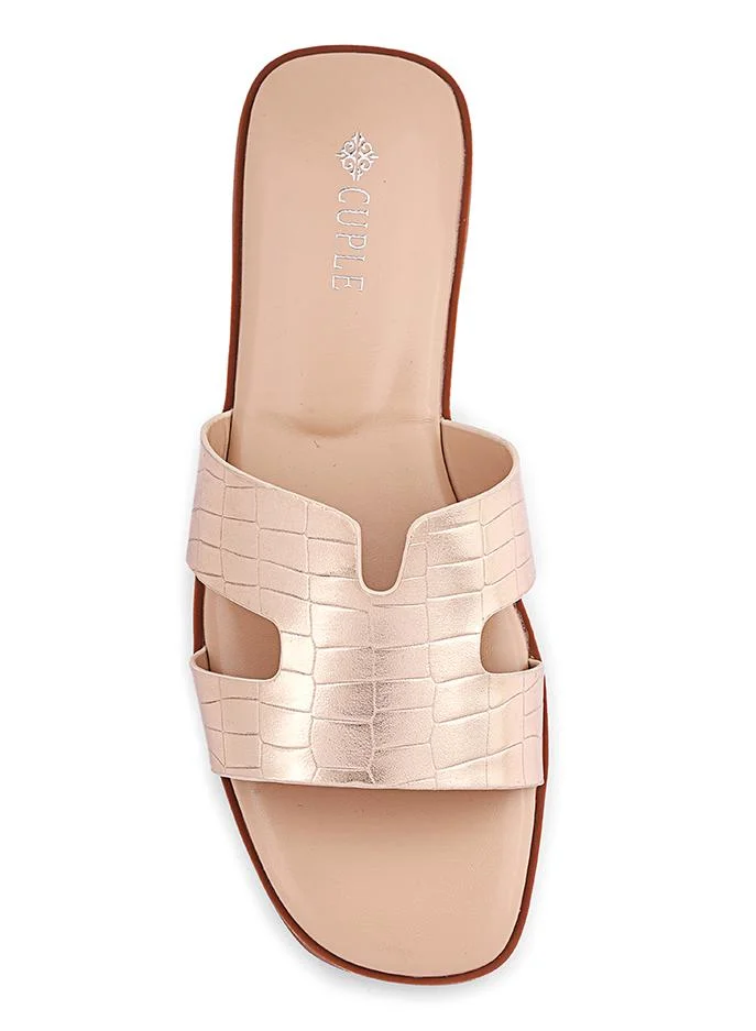 كابلي Cuple Croc-Embossed Double Strap Flat Slides