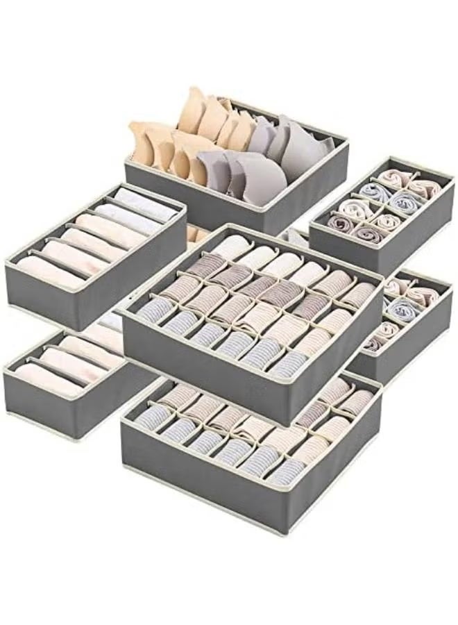 مجموعة من 8 منظم ملابس داخلية قابلة للطي من سيتاكي، صناديق تخزين تحت السرير منظم للملابس الداخلية وحمالات الصدر والجوارب والعلاقات والأحزمة والقمصان بدون أكمام - مقسم خزانة الأدراج - منظمات الخزانة - 8 عبوات (رمادي) - Image 1