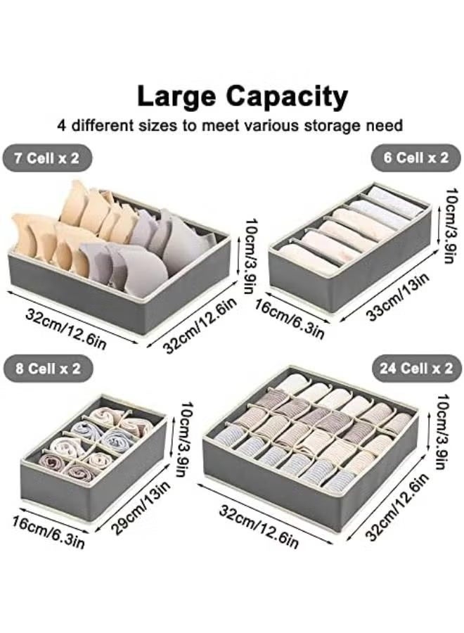 مجموعة من 8 منظم ملابس داخلية قابلة للطي من سيتاكي، صناديق تخزين تحت السرير منظم للملابس الداخلية وحمالات الصدر والجوارب والعلاقات والأحزمة والقمصان بدون أكمام - مقسم خزانة الأدراج - منظمات الخزانة - 8 عبوات (رمادي) - Image 2
