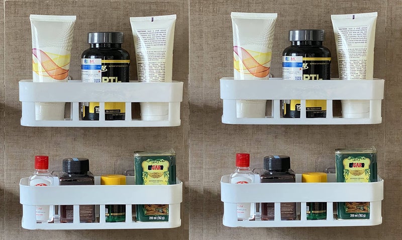MOSHTU Plastic Bathroom Storage Stand Shelf Organization with Rack Basket with Self Stick for Shampoo, Conditioner and Soap - Image 4