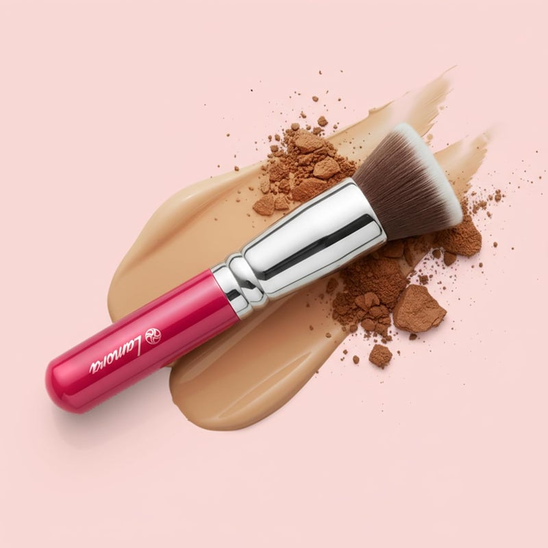 Lamora Makeup Brush Foundation Kabuki - Flat Top Face Brush for Liquid, Cream, and Powder Cosmetics - Full Coverage Blending, Buffing, Stippling, Contouring - Image 4