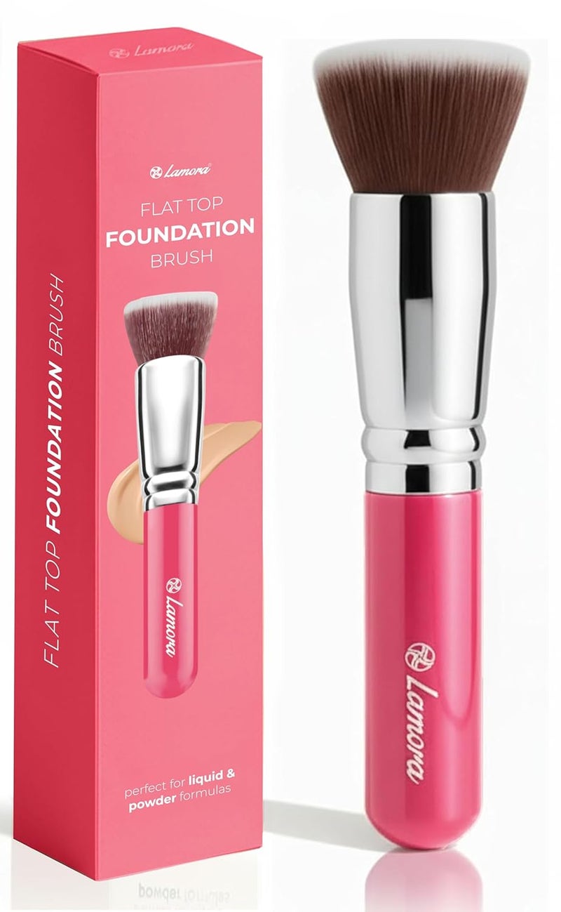 Lamora Makeup Brush Foundation Kabuki - Flat Top Face Brush for Liquid, Cream, and Powder Cosmetics - Full Coverage Blending, Buffing, Stippling, Contouring - Image 1