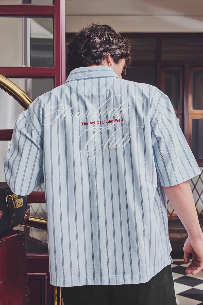 SNITCH Late Checkout Box Fit Stripes Embroidered Shirt