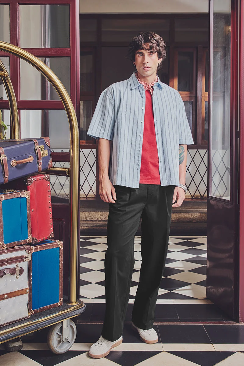 SNITCH Late Checkout Box Fit Stripes Embroidered Shirt