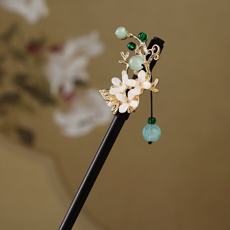 Generic Palace Style Imitation Ebony Hairpin Antique Hanfu Flower Hair Hairpin National Style Tassel Hairpin Ancient Clothing Hair Ornament Dream Butterfly Flower