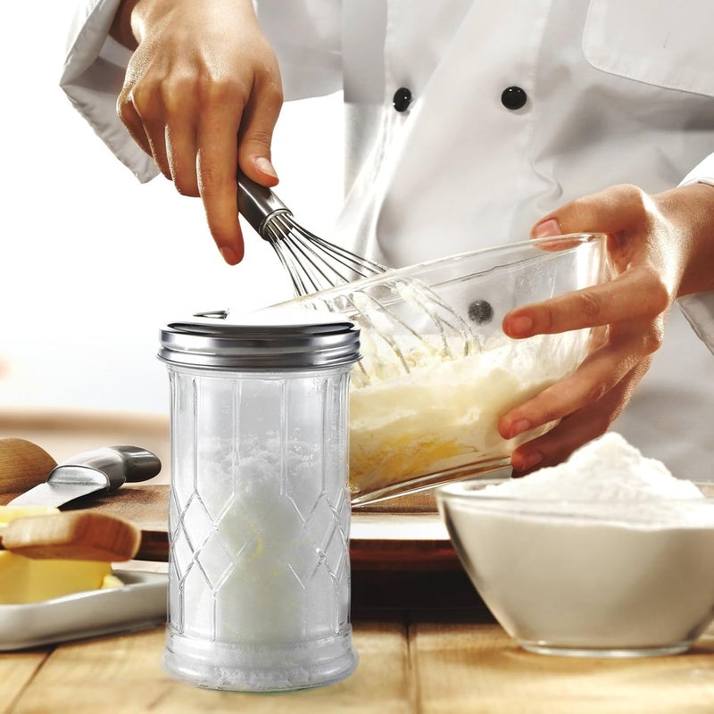 Wongblee Glass Sugar Shaker Dispenser 12oz, Stainless Steel Flip Top Lid for Easy Pouring, Sugar Pourer for Sugar, Powdered Sugar, Parmesan, Cinnamon, & Spices - Image 5