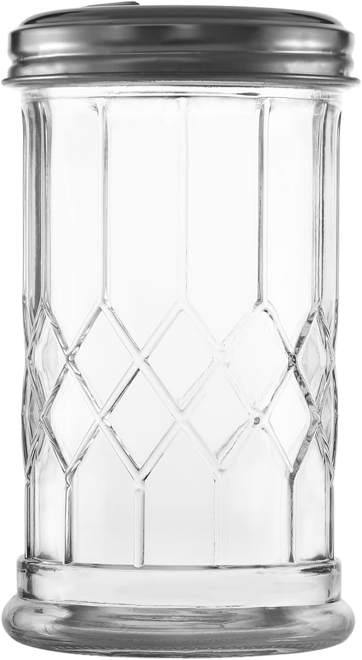Wongblee Glass Sugar Shaker Dispenser 12oz, Stainless Steel Flip Top Lid for Easy Pouring, Sugar Pourer for Sugar, Powdered Sugar, Parmesan, Cinnamon, & Spices - Image 1