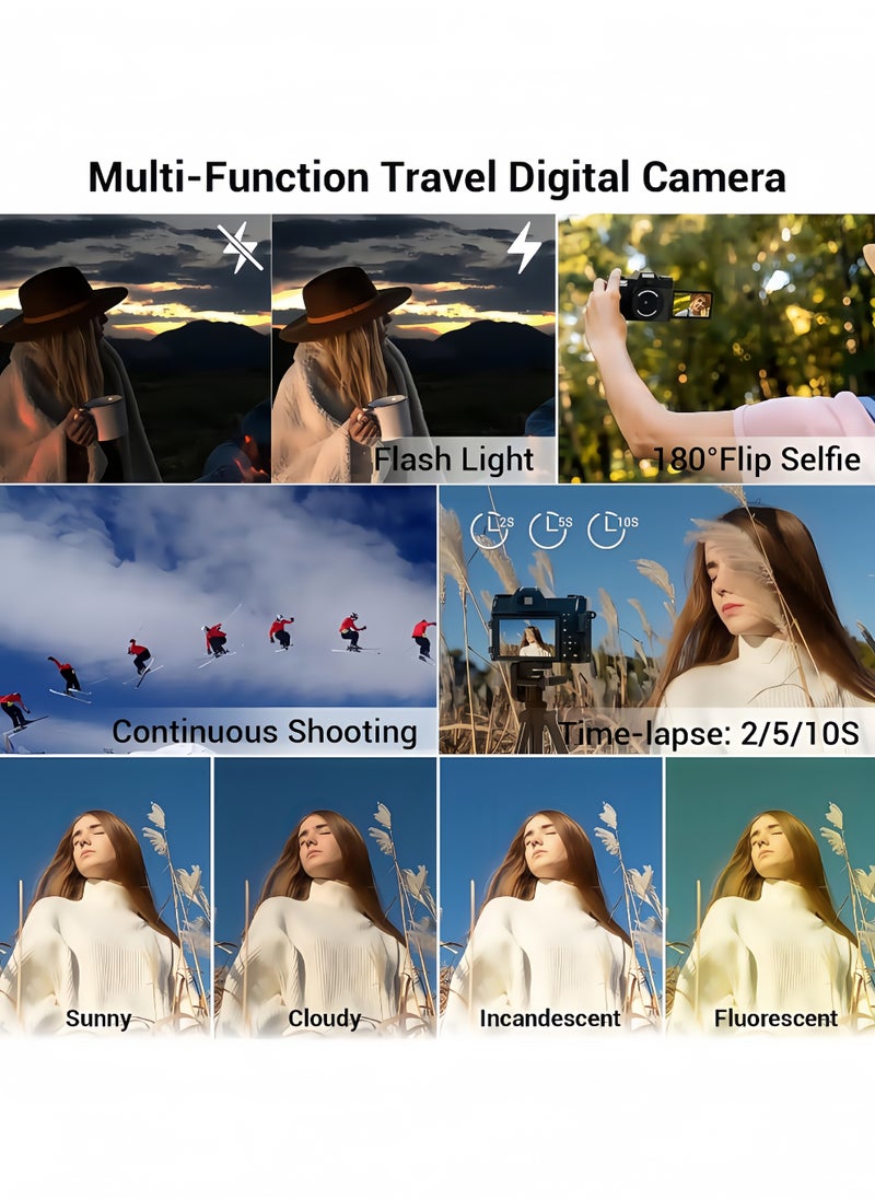 TANGBLIB 4K Digital Camera for Photography Autofocus 56MP 16X Digital Zoom with WiFi 3'' 180° Flip Screen Vlogging YouTube Video Students Compact Cameras with 1 Batteries 32GB Micro SD Card  - Image 3