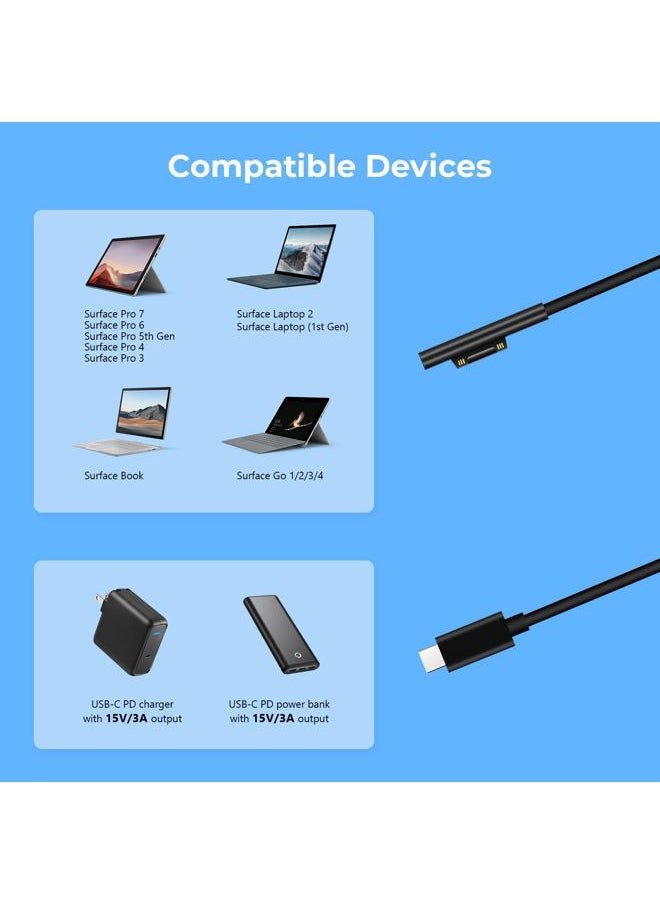 Hamkot Surface Connect to USB-C Charging Cable 15V/3A, Compatible with Microsoft Surface Pro 7/6/5/4/3, Surface Laptop 3/2/1, Surface Go, Surface Book (6FT)  - Image 3