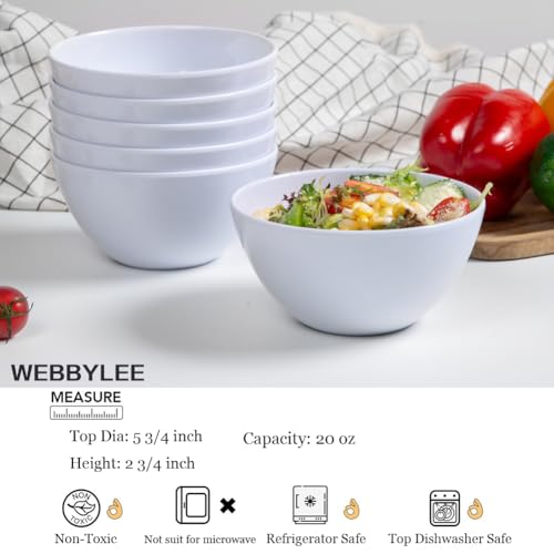 Webbylee Melamine Cereal Bowls set - 6pcs 20oz White Soup Bowls for Daily Use, Dishwasher Safe, Durable,Break-resistant - Image 2