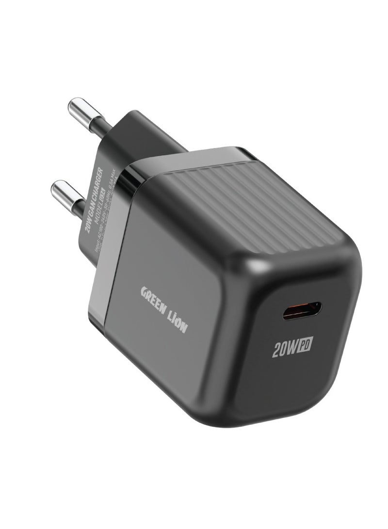 GREEN LION Ultra Compact GaN Wall Charger EU Pin USB-C PD 20W with Type-C to Lightning Cable/Charging Protection / Travel Friendly / Secure Charger for Home & Office - Black - Image 4