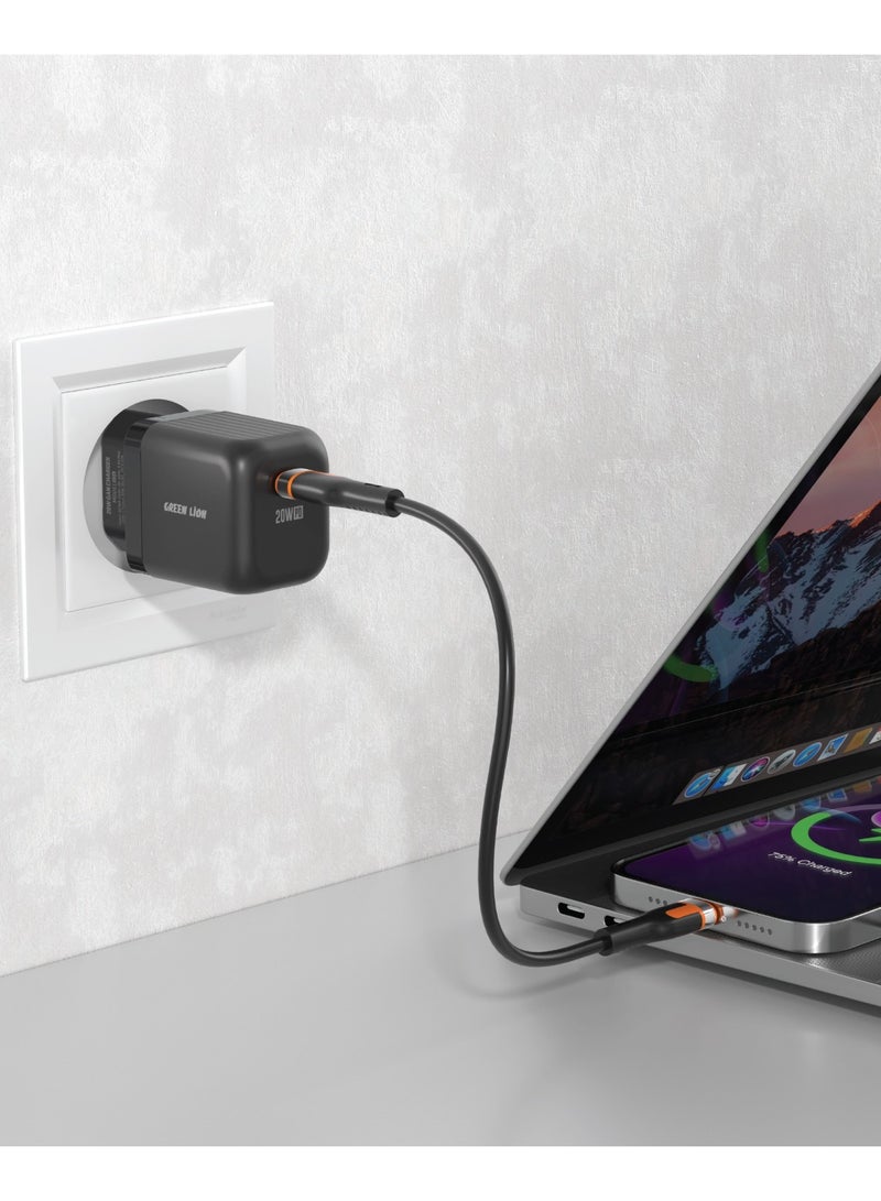 GREEN LION Ultra Compact GaN Wall Charger EU Pin USB-C PD 20W with Type-C to Lightning Cable/Charging Protection / Travel Friendly / Secure Charger for Home & Office - Black - Image 2