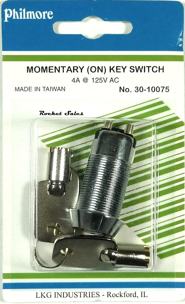 Philmore Momentary (On) Tubular Key Switch Lock Key Removable in Off Position, with 2 Keys & Nut, Keyed Different - Image 3